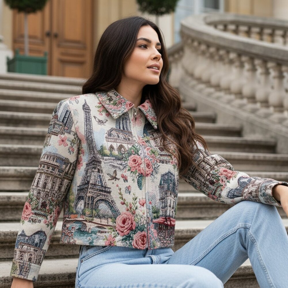 SILK & LACE Parisian Woven Tapestry Bomber Jacket: Streetstyle Bomber Coat